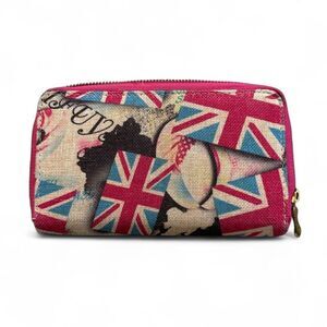 Pink Union Jack Graphic Zip Around Wallet with Card Slots & Coin‎ Pouch
